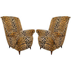 Pair Of Upholstered High Back Armchairs