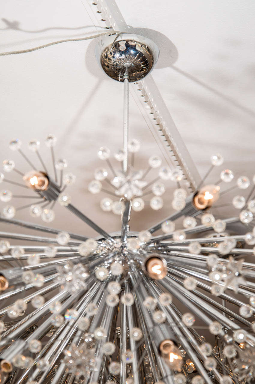 Mid-Century Modern Monumental Polished Nickel Half Starburst Chandeliers