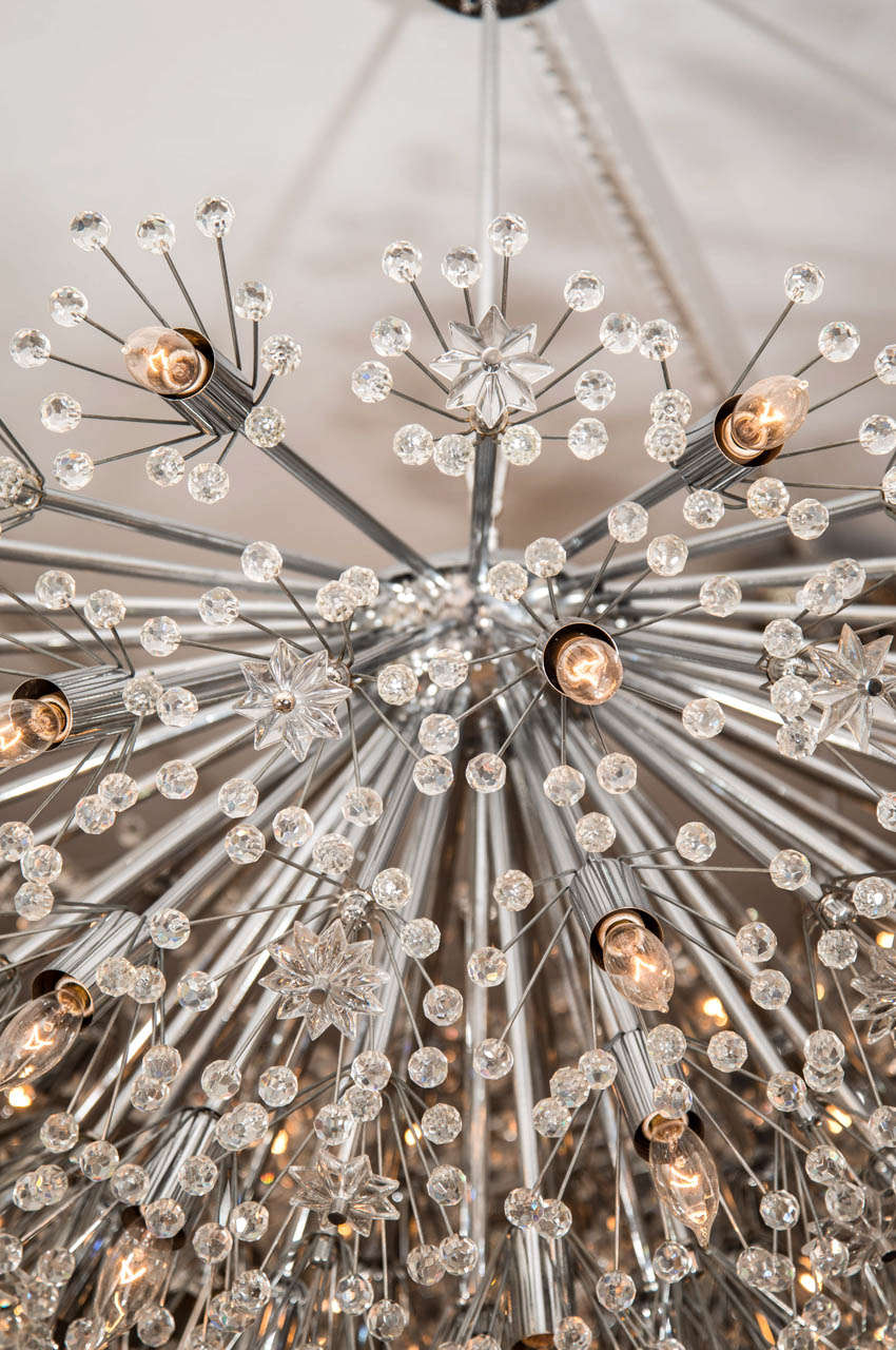 Austrian Monumental Polished Nickel Half Starburst Chandeliers