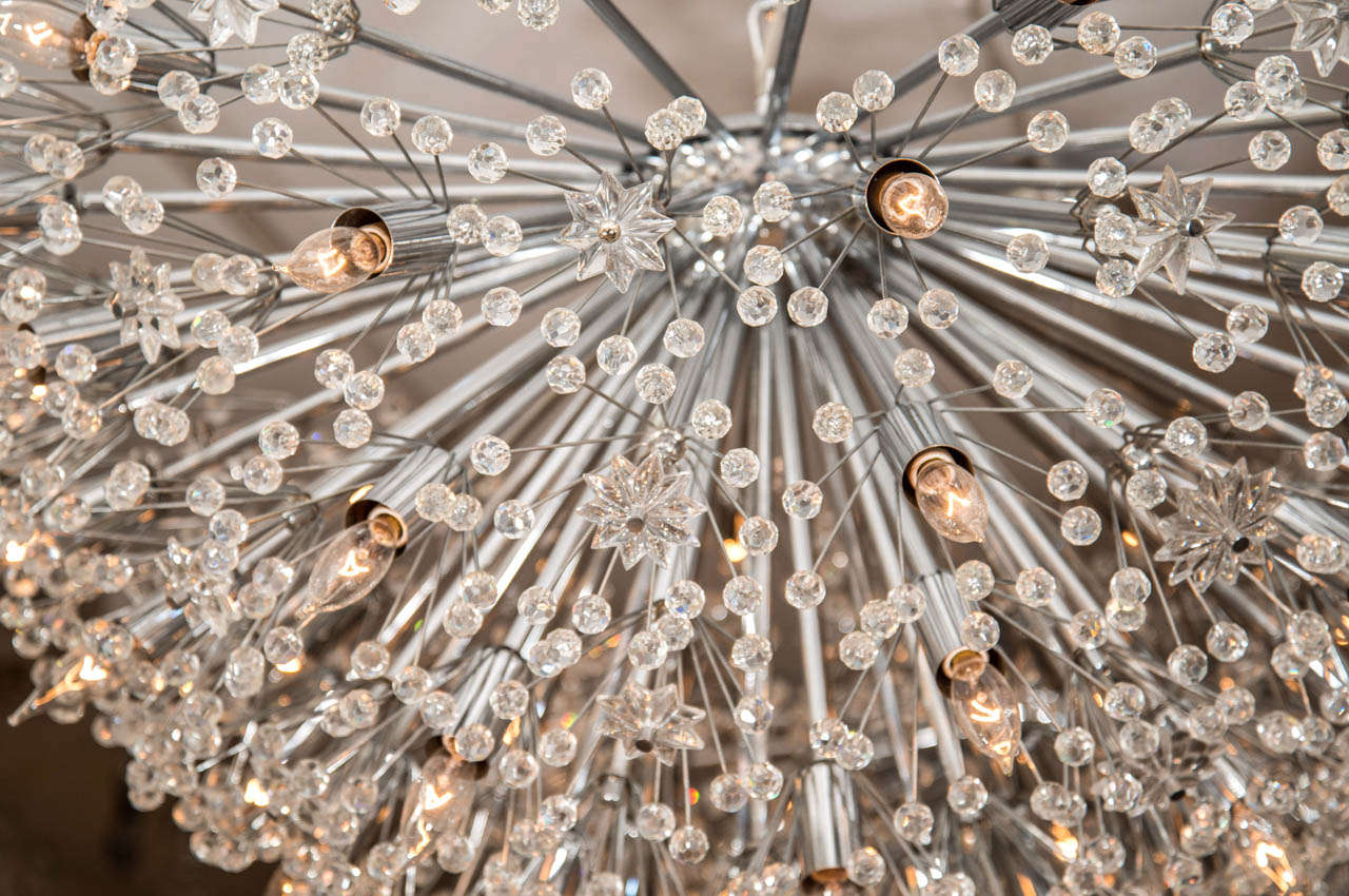 Monumental Polished Nickel Half Starburst Chandeliers In Good Condition In New York, NY