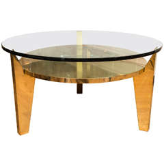 Pair of Brass and Glass Circular Side Tables