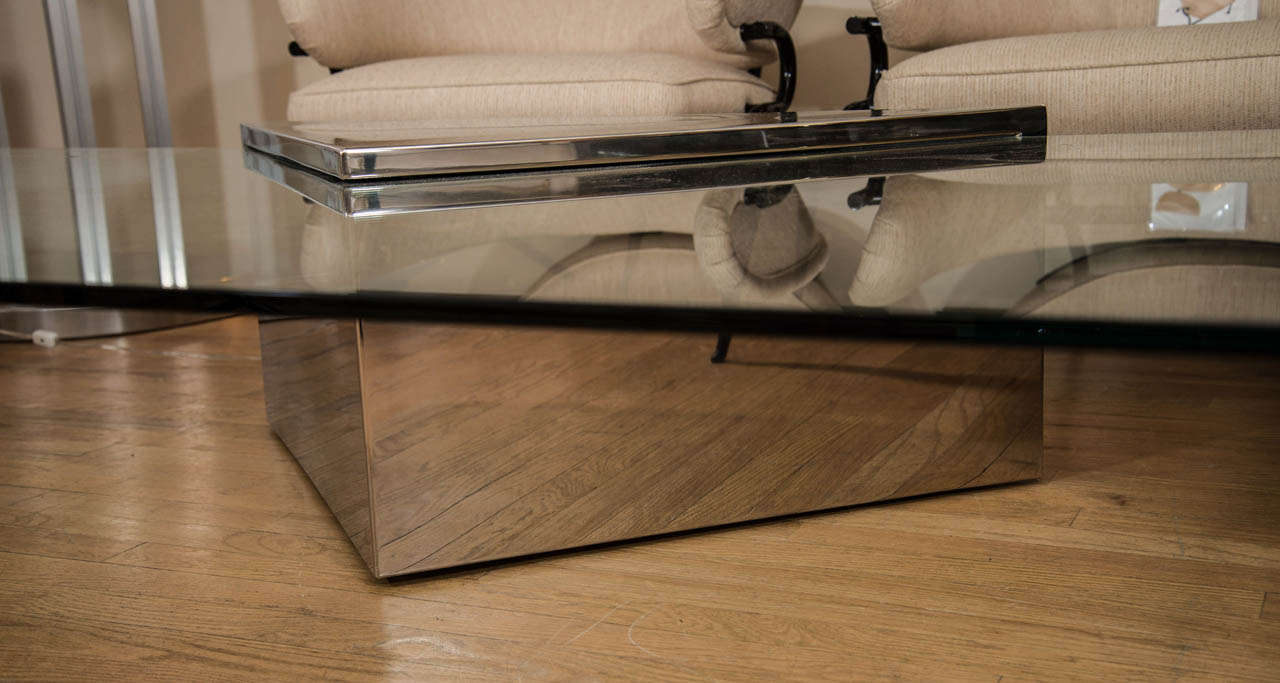 Mid-Century Modern Rectangular Cantilevered Glass Coffee Table by Brueton