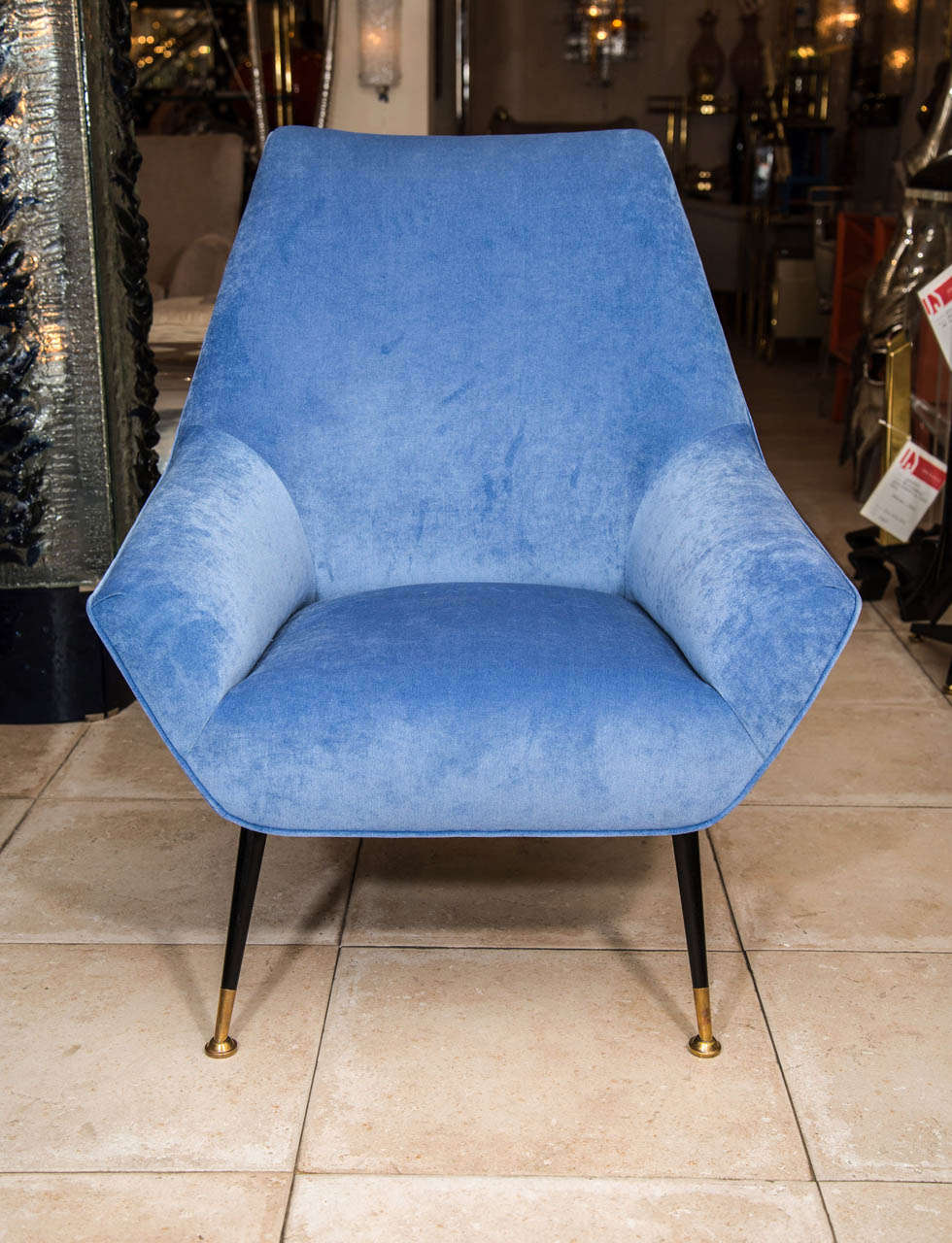 Pair Of Angular Armchairs With Enameled Metal And Brass Feet at 1stdibs