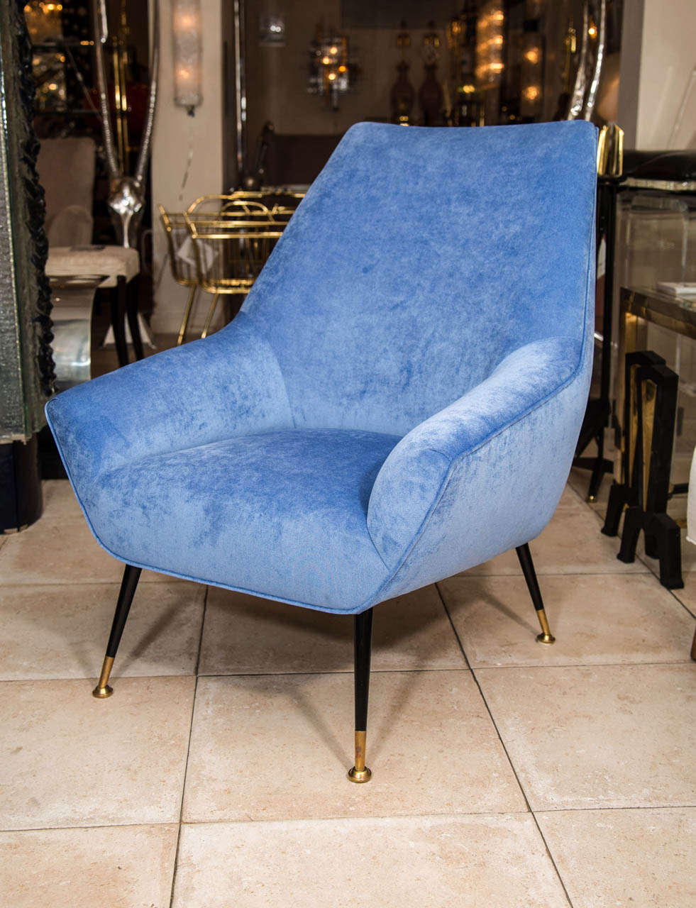 Pair Of Angular Armchairs With Enameled Metal And Brass Feet at 1stdibs