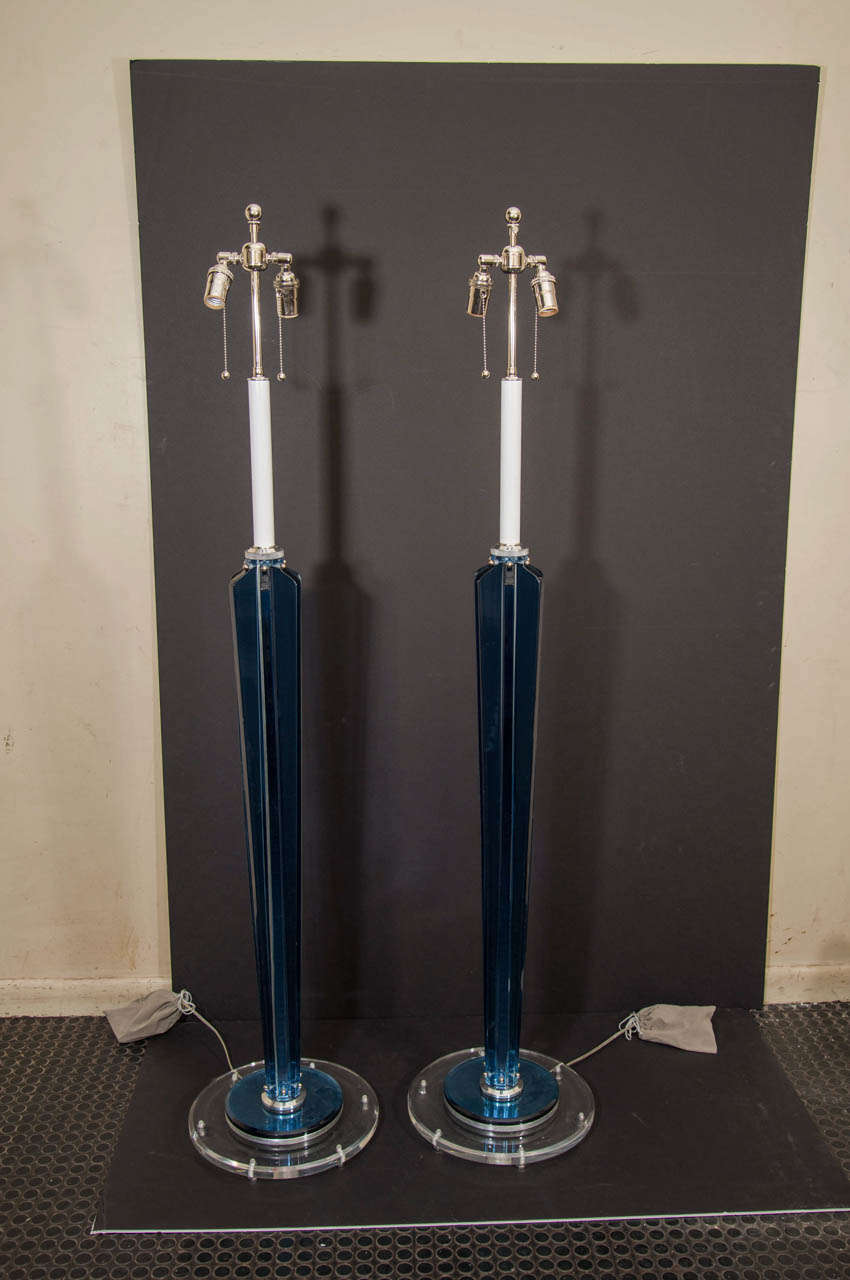 MId Century Clear And Blue Perspex  Floor Lamps