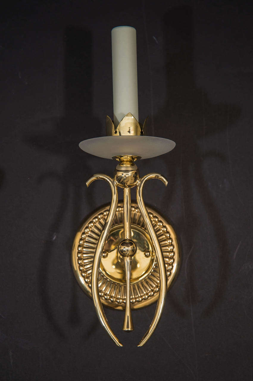 Mid-Century Modern Mid Century Polished Brass One Light Sconces For Sale