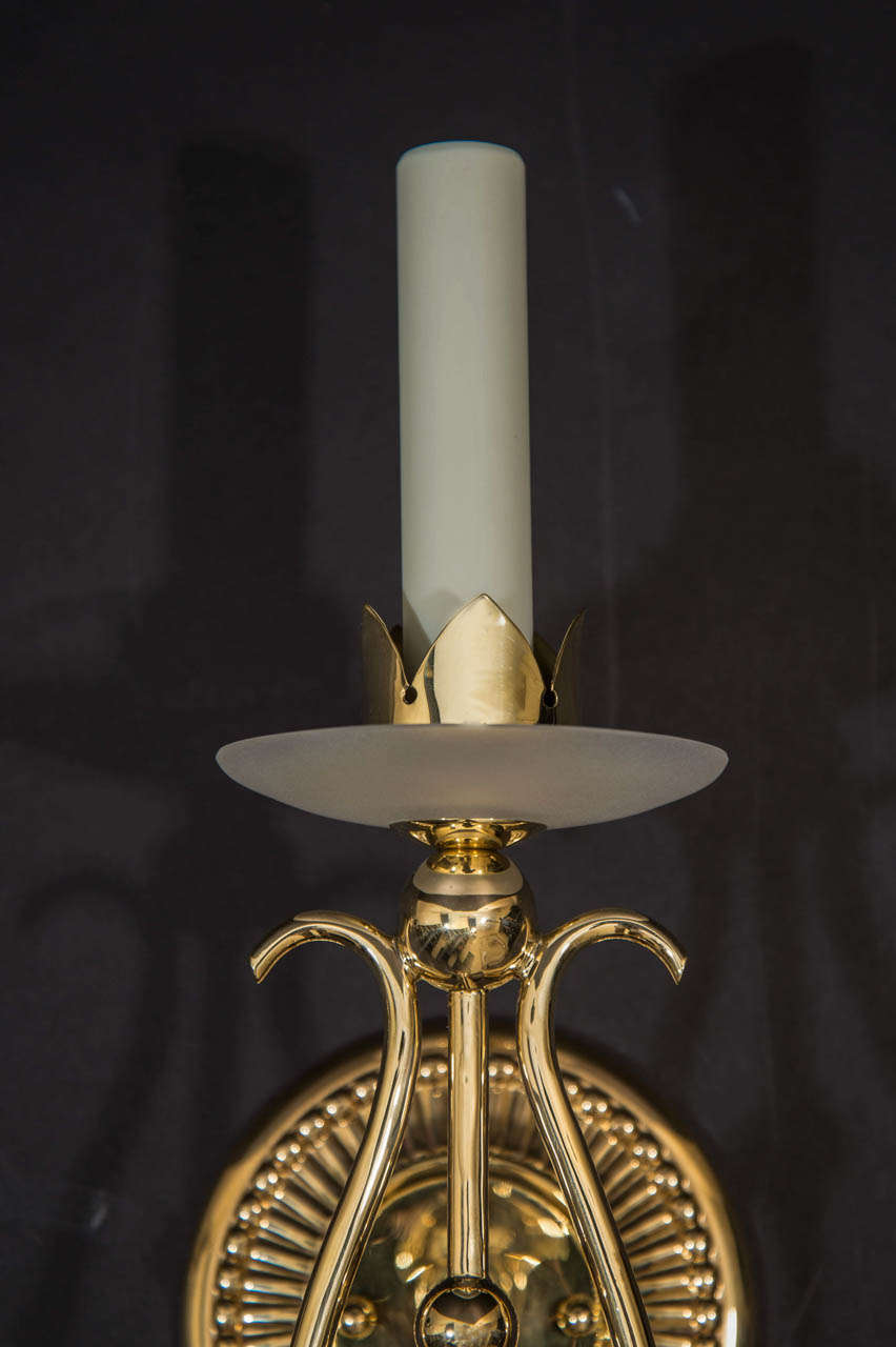 Mid Century Polished Brass One Light Sconces In Excellent Condition For Sale In New York, NY