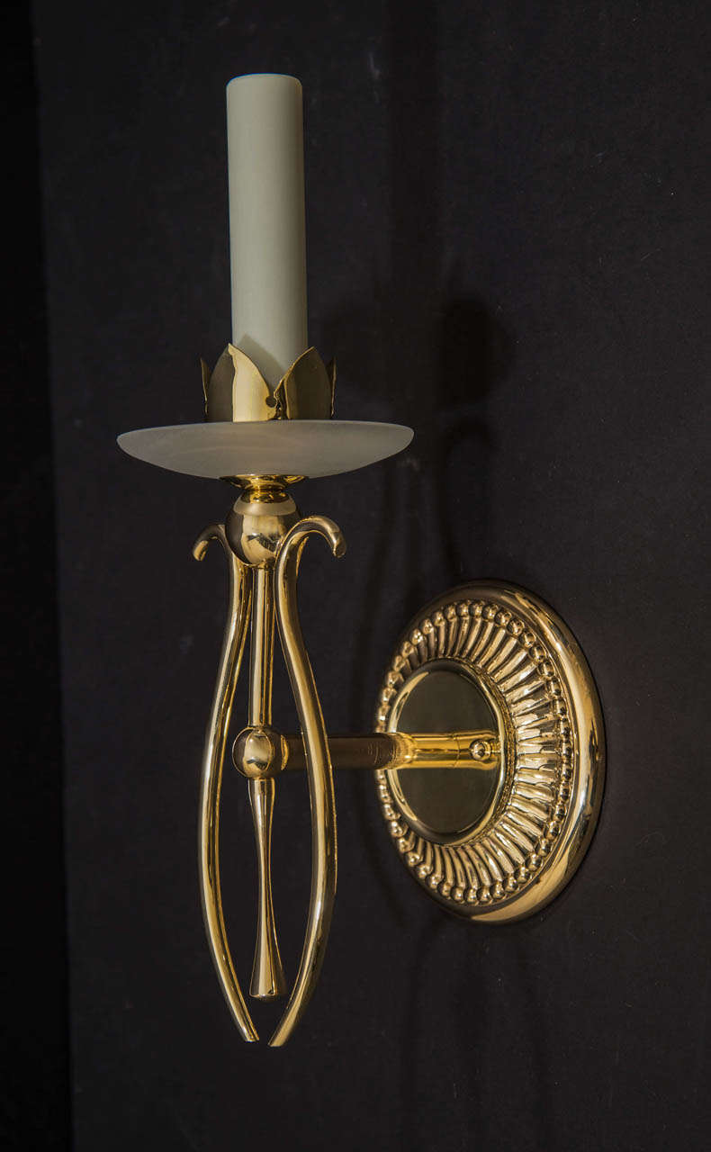 Mid-20th Century Mid Century Polished Brass One Light Sconces For Sale