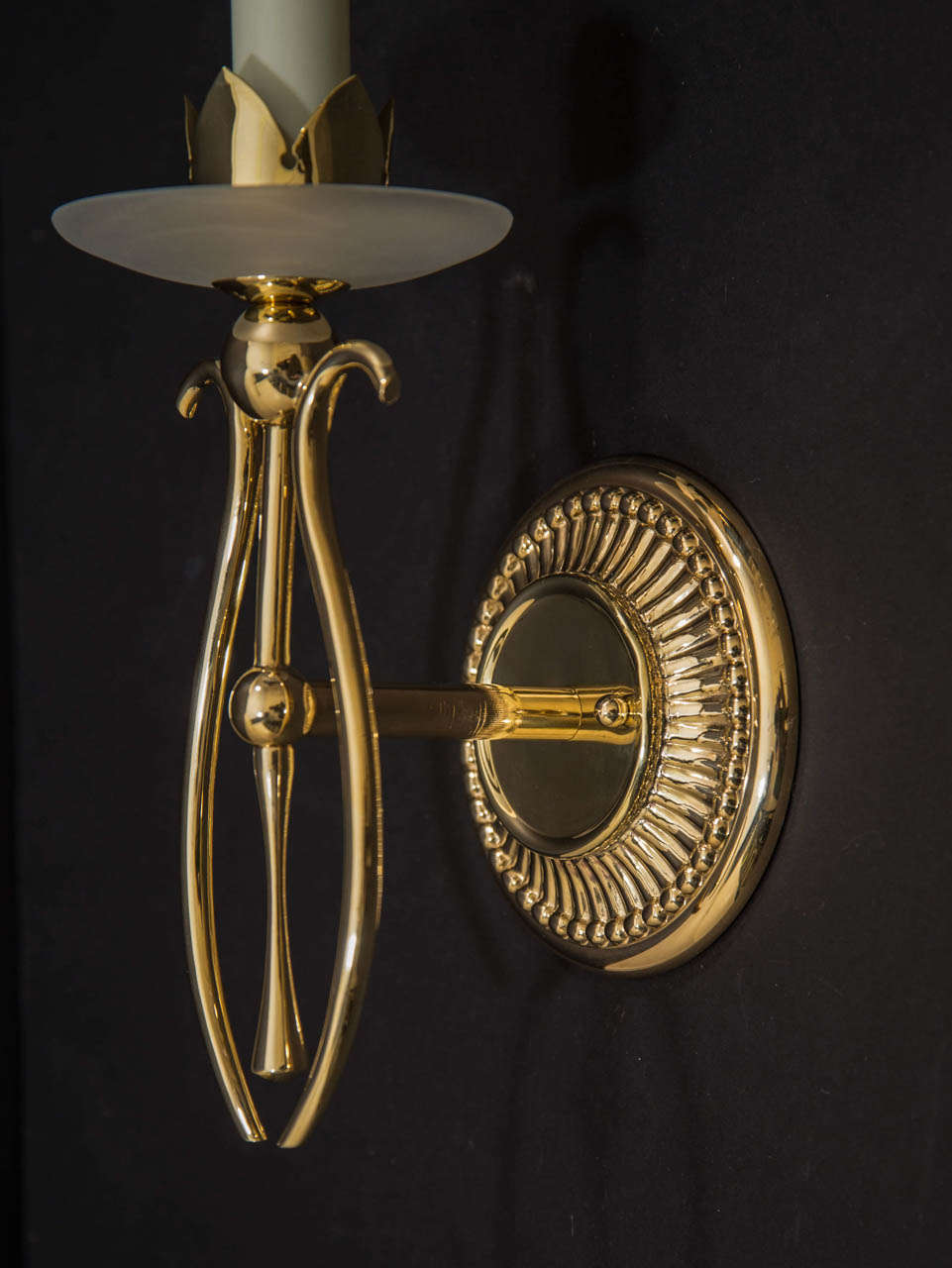 Mid Century Polished Brass One Light Sconces For Sale 1
