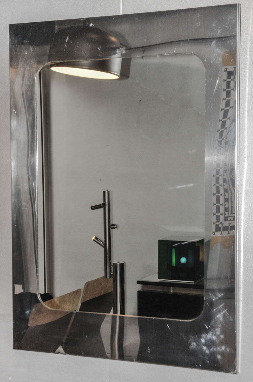 1970s stainless steel wall mirror.