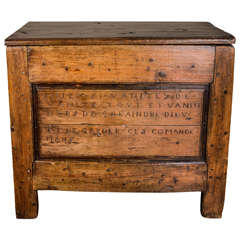 Antique French Alpes Pine Coffer, Dated 1791with Carving & Text