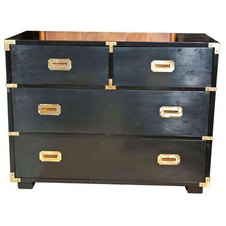 Black Campaign Chest with Brass Hardware at 1stDibs