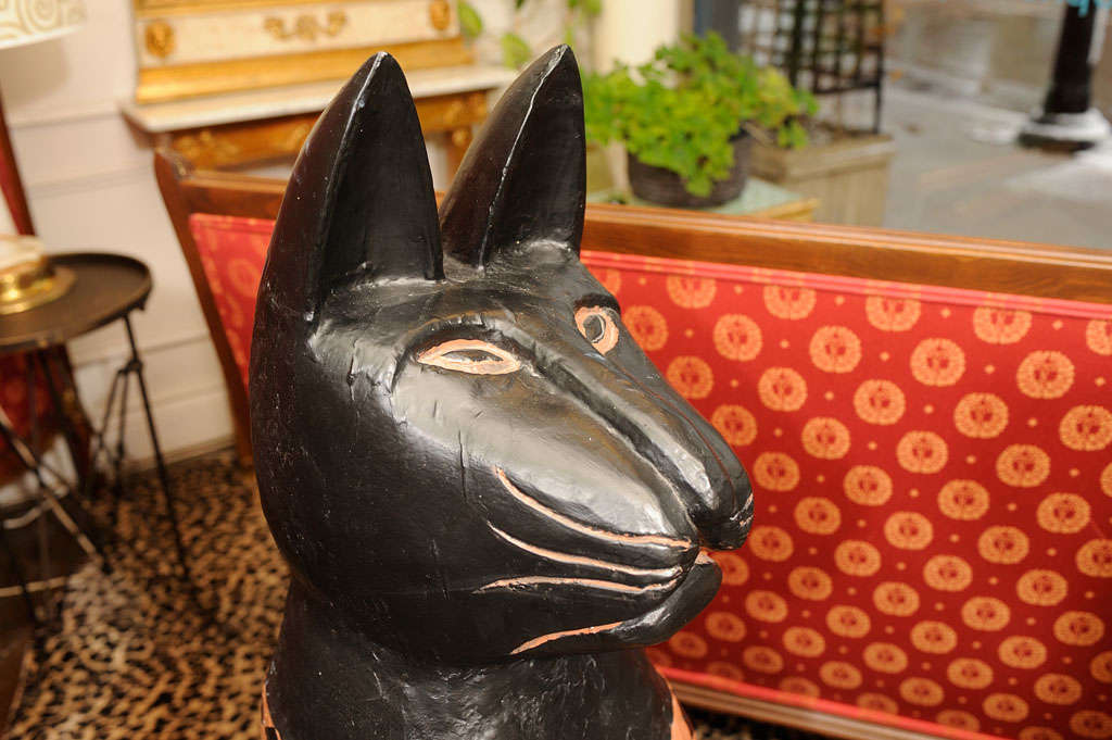 Folk Art Tall Black Cat , Teak For Sale