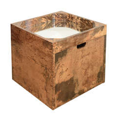 An Aldo Tura Square Lacquered Parchment and Mirror Side Table.