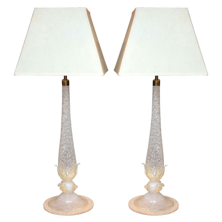 Pair of Murano Gold Flecked Table Lamps