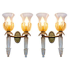 Pair of Murano Gold Flecked Sconces