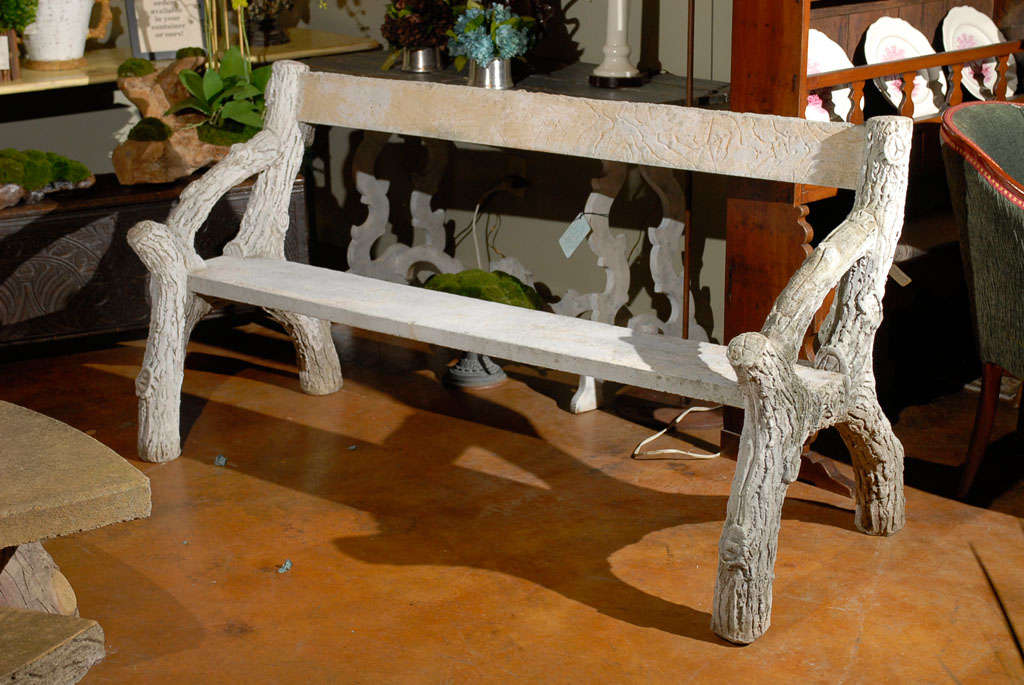 Concrete bench with arms & back formed to resemble wood.<br />
<br />
To see more items from Foxglove Antiques, please visit our website: www.foxgloveantiques.com