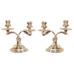 Pair of Austrian Louis XV style two arm silver Candelabras