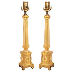 Pair of Gold Murano Column Lamps