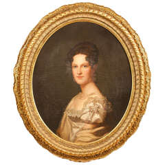 Antique Oval Portrait of Young Lady in Ivory