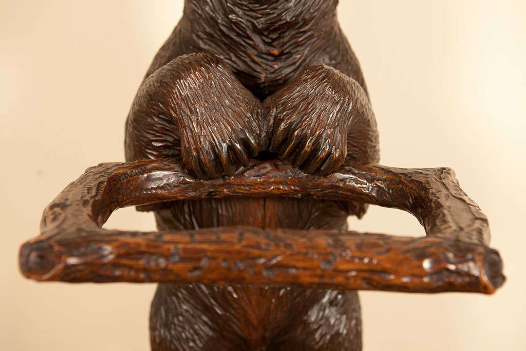 20th Century Blackforest Carved Bear Cub Umbrella stand