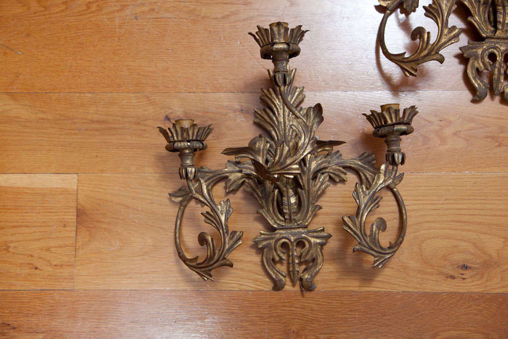 Decorative Three-Light Wall Lights In Excellent Condition For Sale In Westport, CT