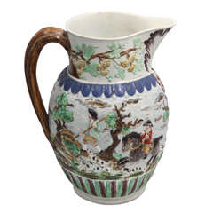 A Fine English Pearlware Pottery Pitcher With Hunting Scene
