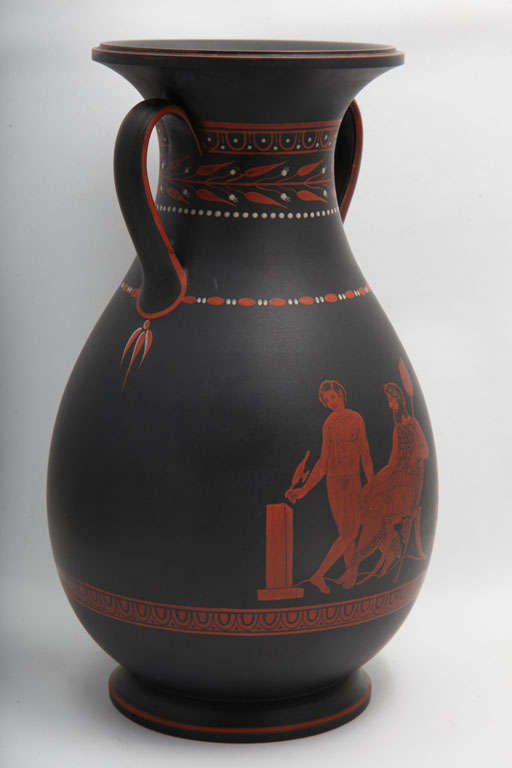 A Rare Wedgwood Basalt Vase With Encaustic Decoration In Excellent Condition For Sale In New York, NY