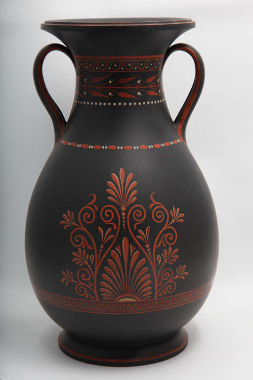 Porcelain A Rare Wedgwood Basalt Vase With Encaustic Decoration For Sale