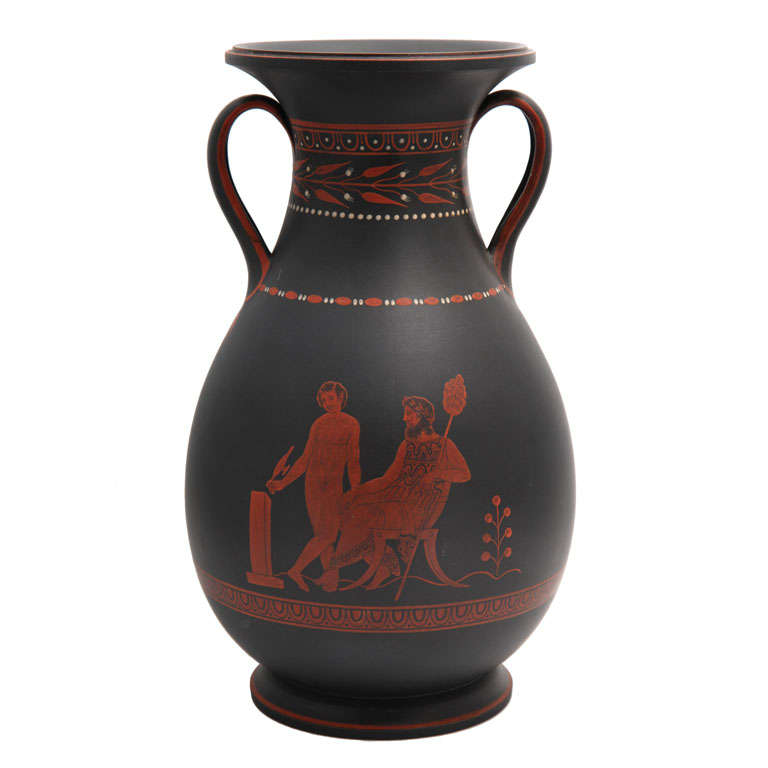 A Rare Wedgwood Basalt Vase With Encaustic Decoration For Sale