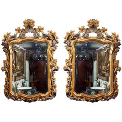Vintage Pair Of  Carved And Painted Giltwood Mirrors