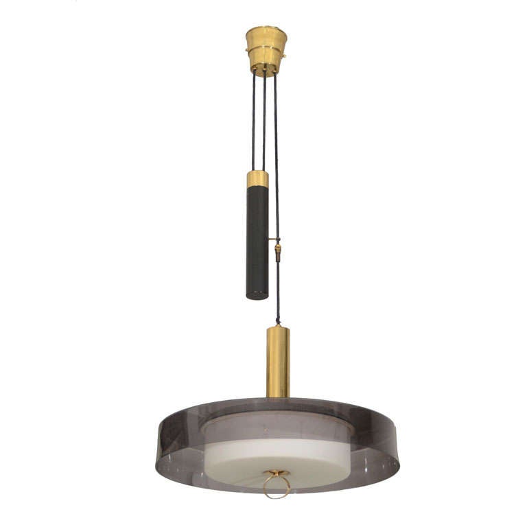 Stilnovo Pulley Light with Smokey Acrylic Shade For Sale