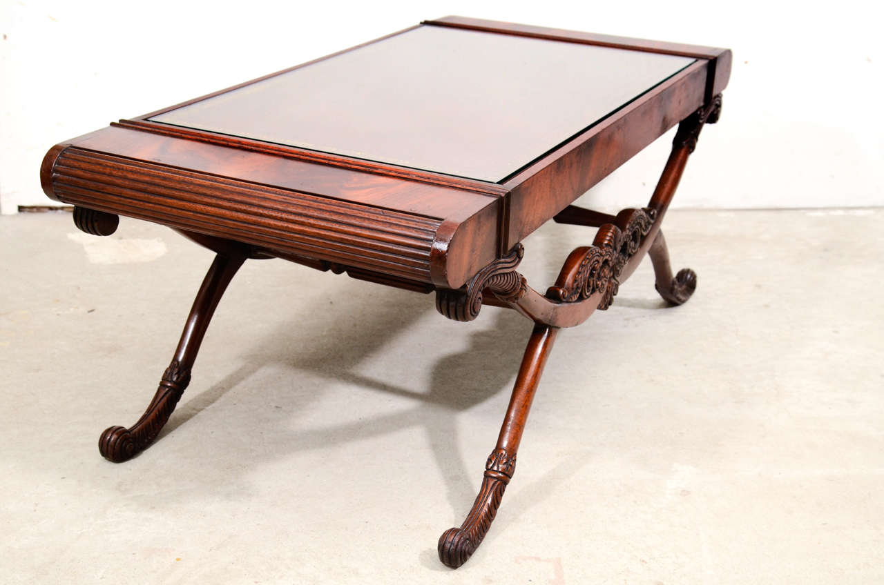 American Regency Style Mahogany and Leather Top Coffee Table