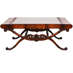 American Regency Style Mahogany and Leather Top Coffee Table