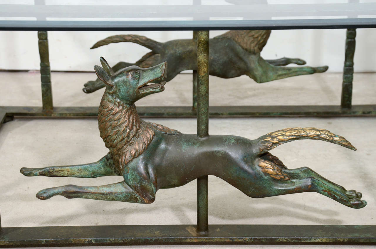 20th Century Unique Continental  Patinated  Bronze and Metal Coffee Table