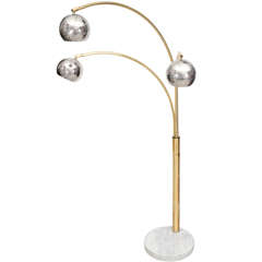 Brass Triple Arms Arc Floor Lamp with Marble Base
