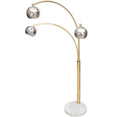 Brass Triple Arms Arc Floor Lamp with Marble Base at 1stDibs