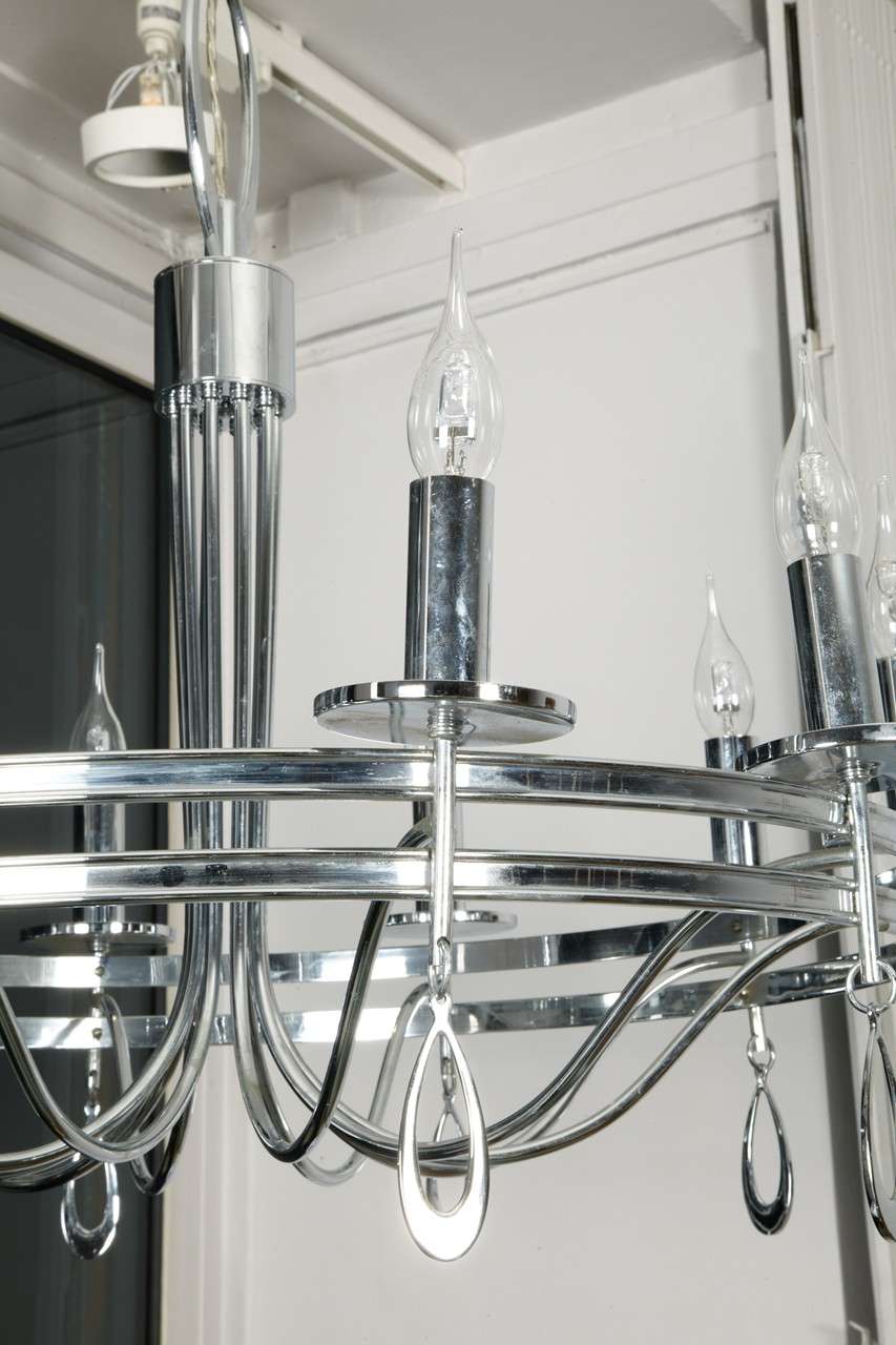 Italian A Highly Decorative 10 Lights Nickeled Metal Chandelier, Italy, 1960's For Sale