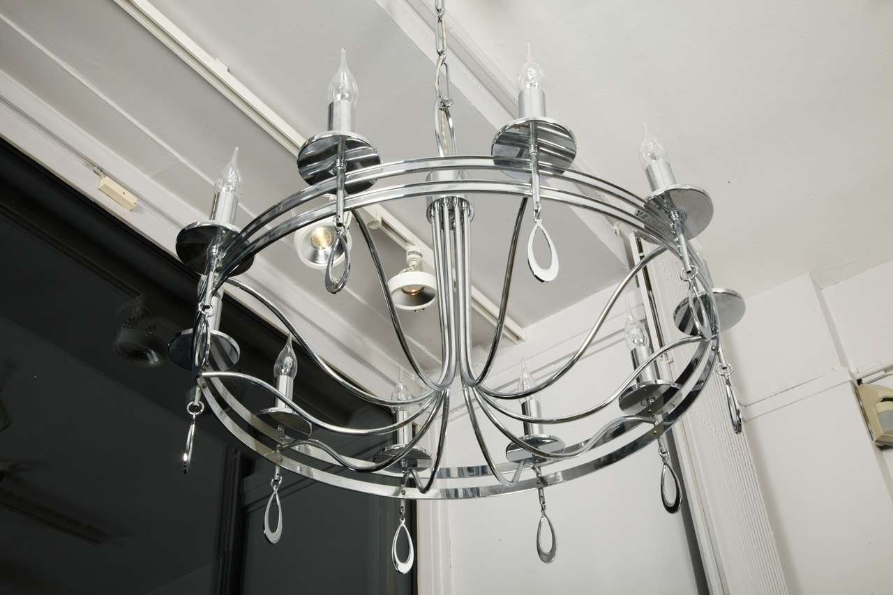 Mid-20th Century A Highly Decorative 10 Lights Nickeled Metal Chandelier, Italy, 1960's For Sale