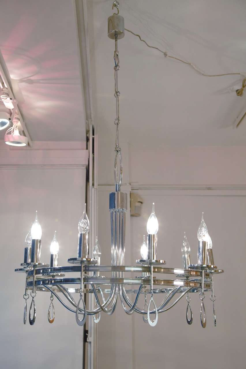 Chrome A Highly Decorative 10 Lights Nickeled Metal Chandelier, Italy, 1960's For Sale