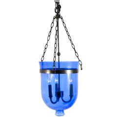 1940's Blue Glass Bell Jar Fixture