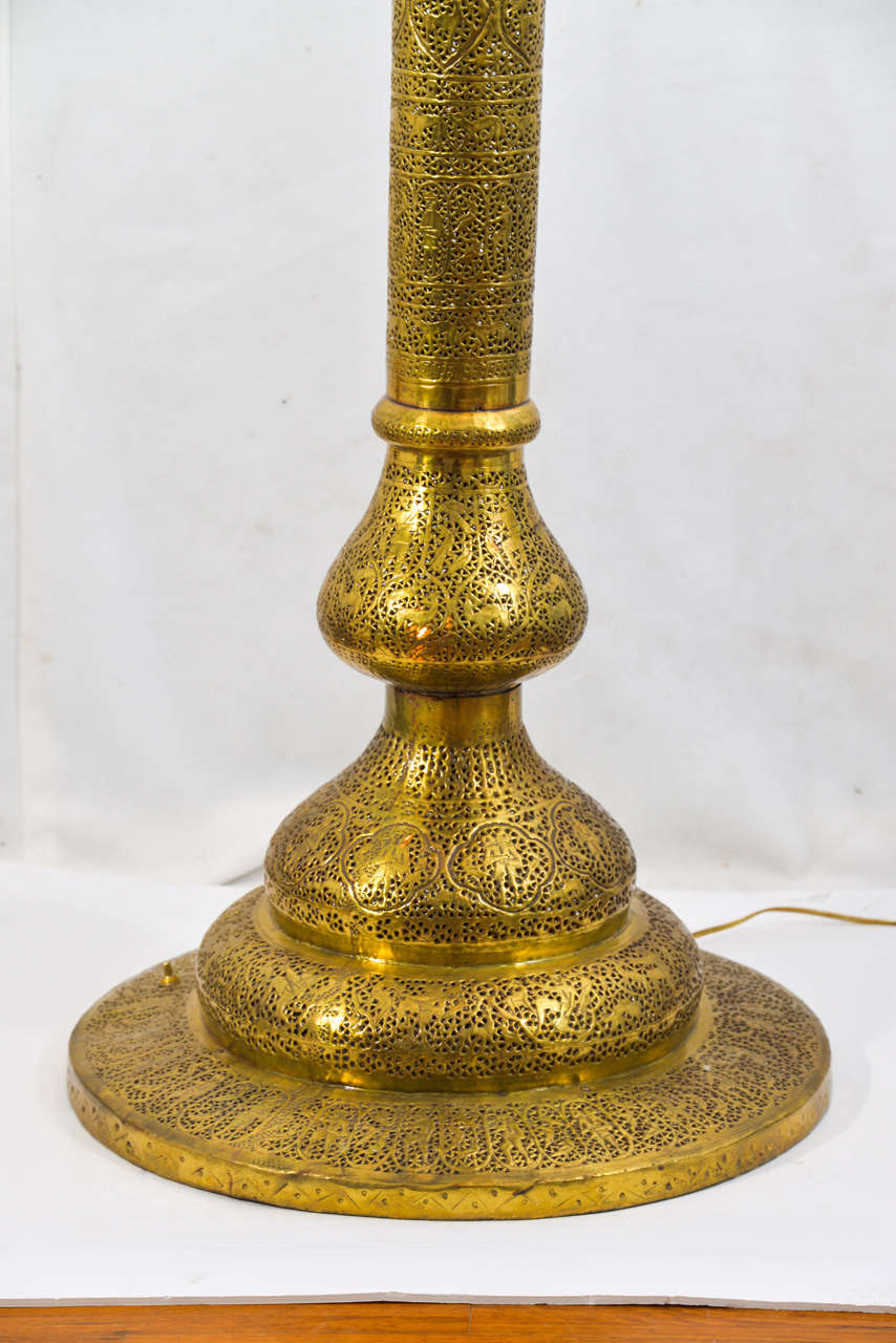 Folk Art Moroccan Pierced Brass Floor Lamp