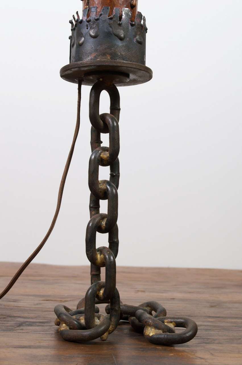 Brutalist Welded Chain Candlestick as Lamp