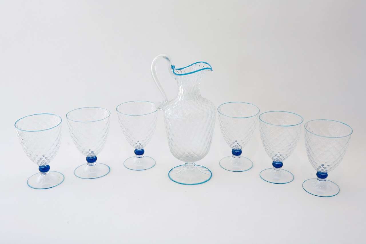 Murano Glass Pitcher and Six Goblets