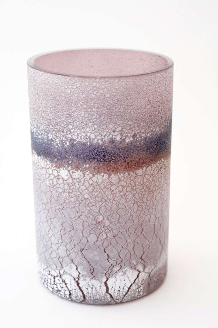 A beautiful tall lavender Murano glass vase featuring a Corroso finish with Barbini's signature incised on the bottom. The vase also retains the original 