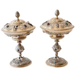 Pair of Gilt Metal Lidded Chalices By Elkington & Co.