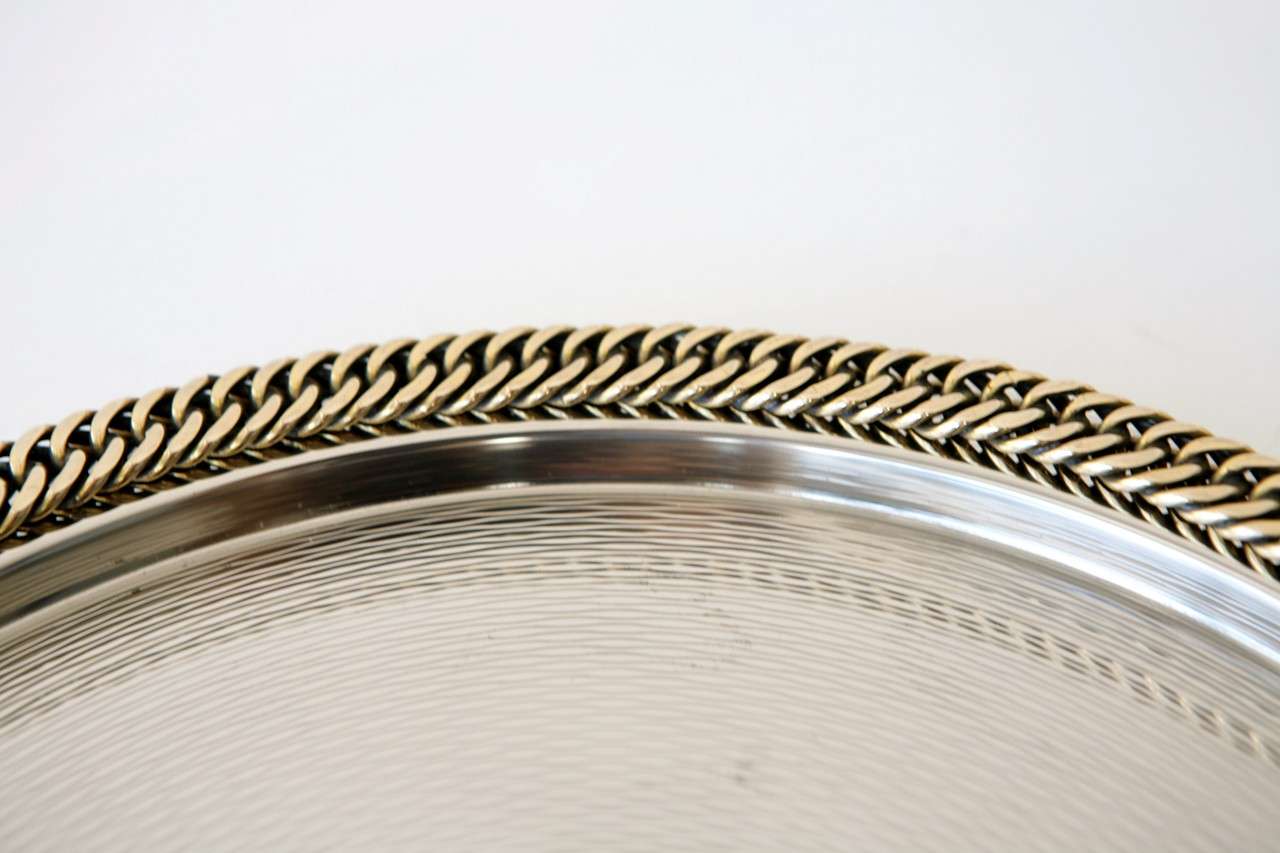 Mid-20th Century Classic Nickel Plate Tray with Chain Detail by Hermes
