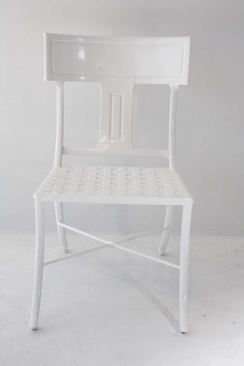 Set of Four White Lacquered Cast Aluminum Klismos Chairs