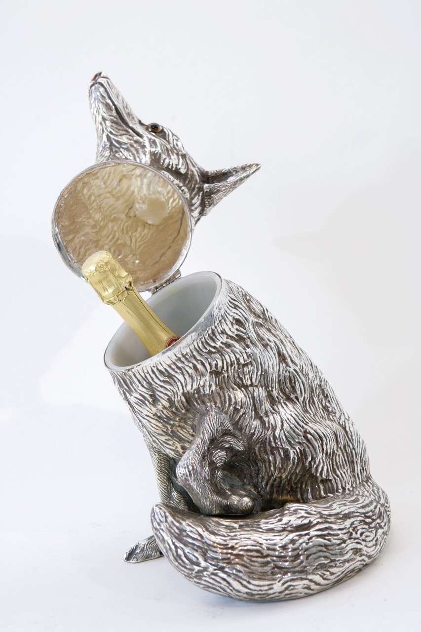 Italian Hand Chased Silver Plate Fox Champagne or Wine Cooler