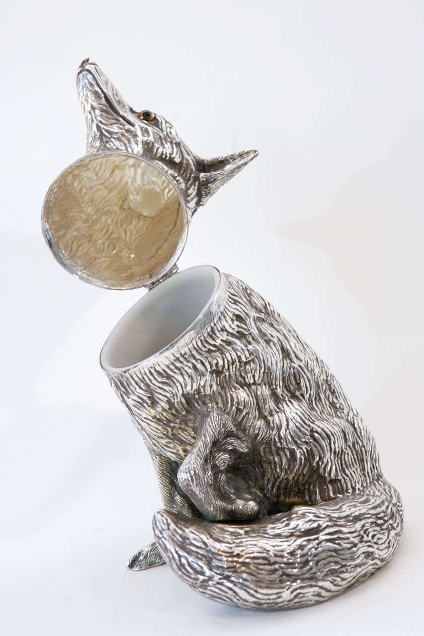 Hand Chased Silver Plate Fox Champagne or Wine Cooler In Excellent Condition In Palm Desert, CA